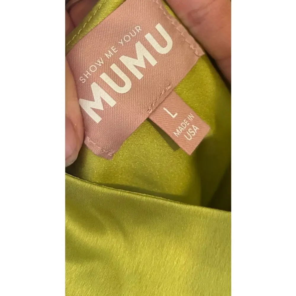 Show Me Your Mumu Jasmine Fringe Maxi in Chartreuse Luxe Satin L NWT - Picture 4 of 9
